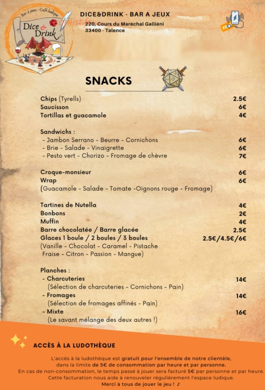 Dice & Drink — carte page 1