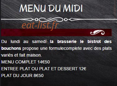 Le bistrot des bouchons — carte page 1