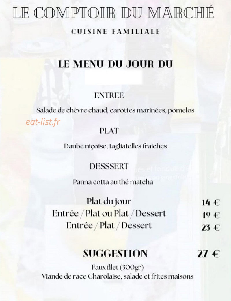 Le Comptoir du Marché — carte page 1