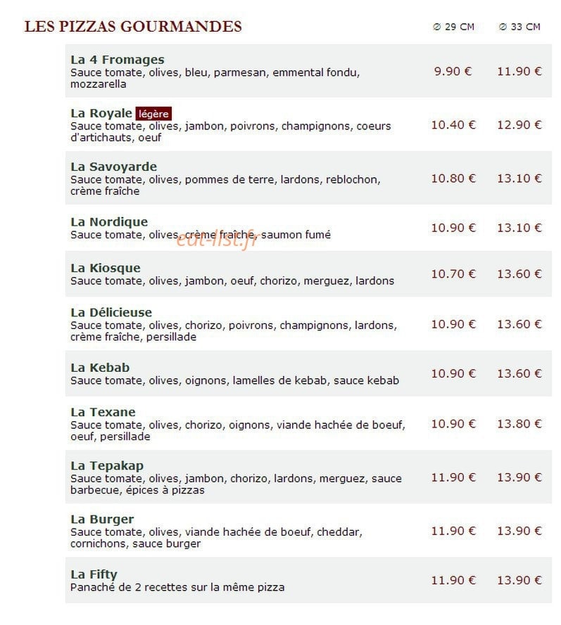 Le Kiosque à Pizzas — carte page 2