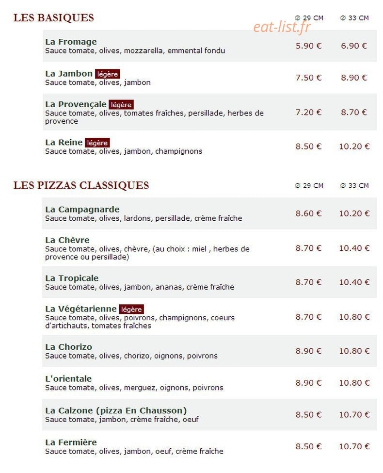 Le Kiosque à Pizzas — carte page 1