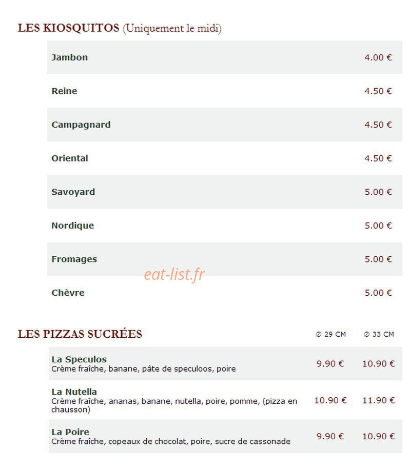 Le Kiosque à Pizzas — carte page 4