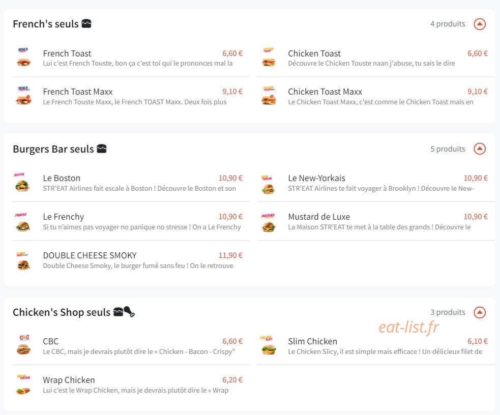 Str'eat Burger — carte page 3