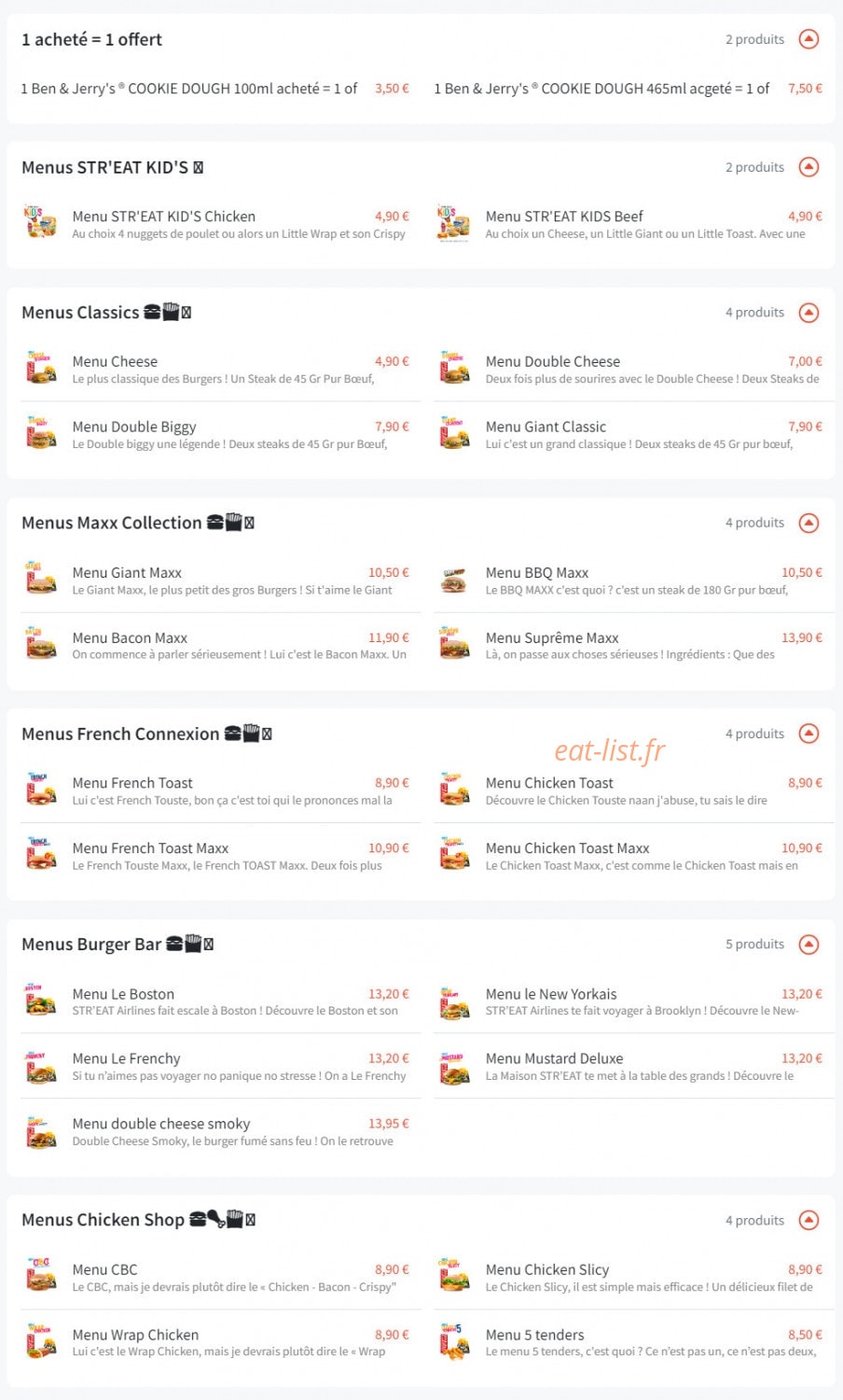 Str'eat Burger — carte page 1