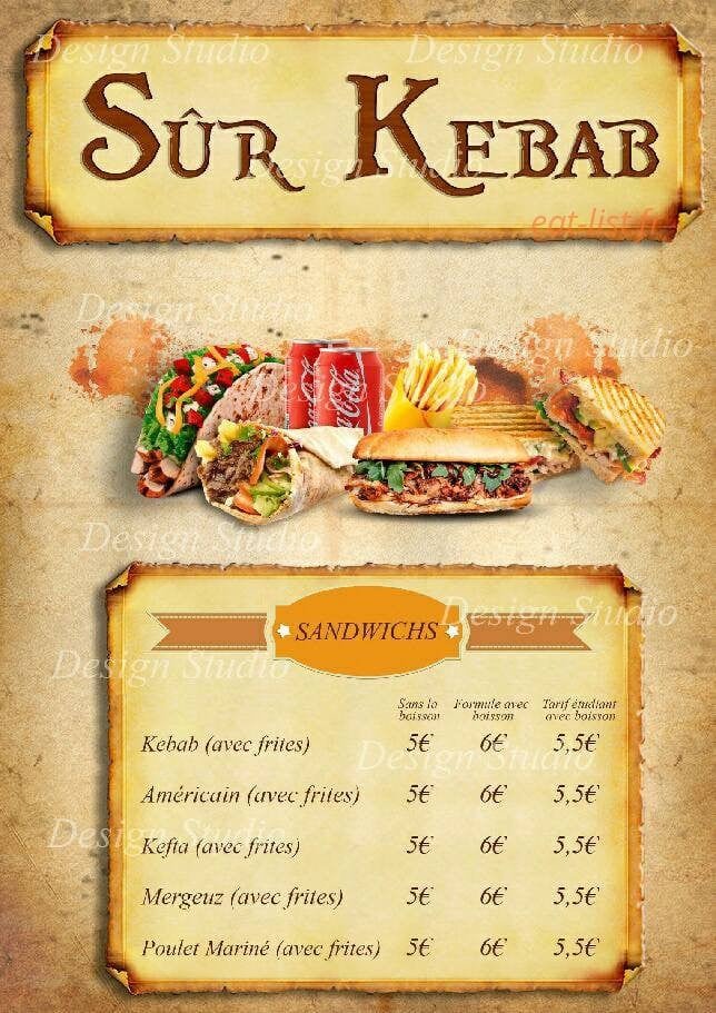 Sûr kebab — carte page 1
