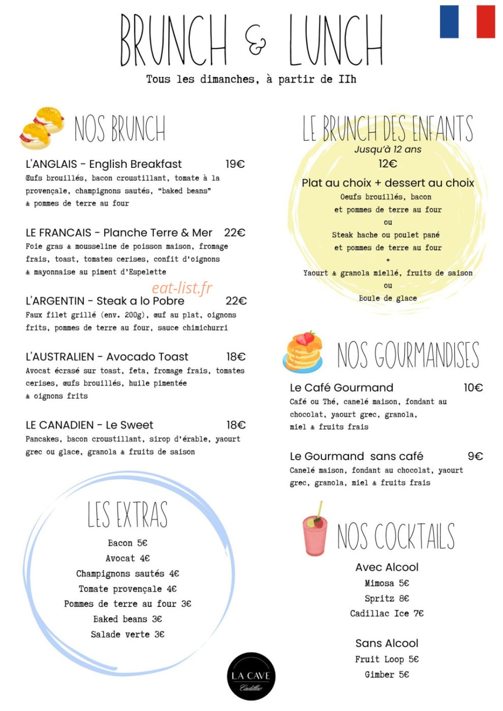 La Cave Cadillac — carte page 1
