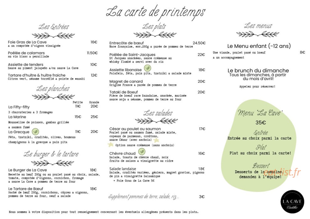 La Cave Cadillac — carte page 2