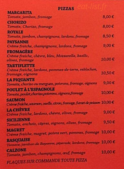 Pizza Paradiso — carte page 1