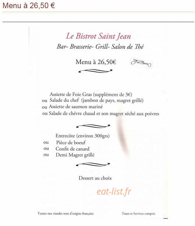 Bistrot Saint Jean — carte page 2