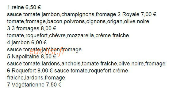 Doudou Pizza — carte page 1