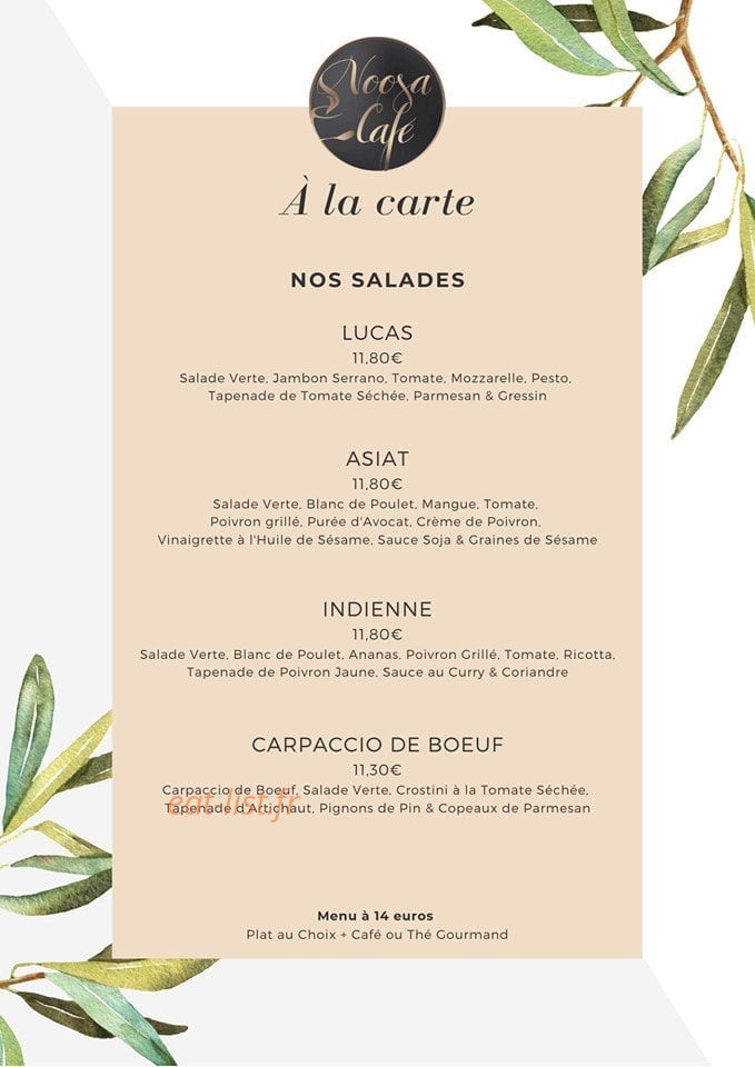 Noosa Café — carte page 1