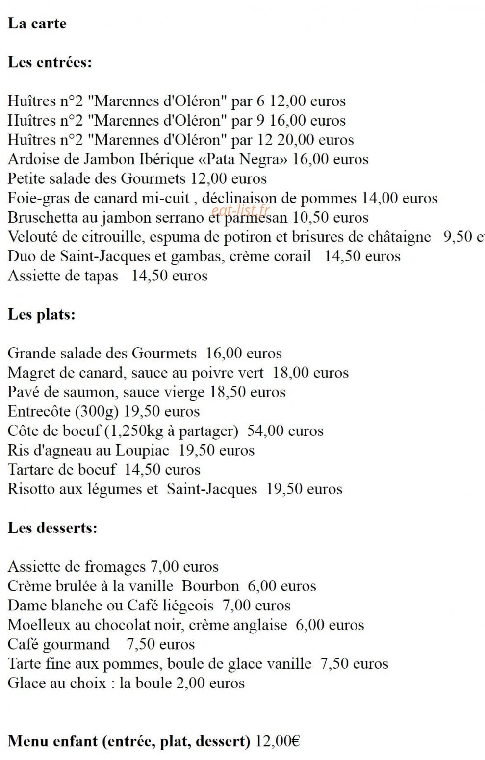 Carte et menu de Le Relais Des Gourmets à Ambares et Lagrave — la carte