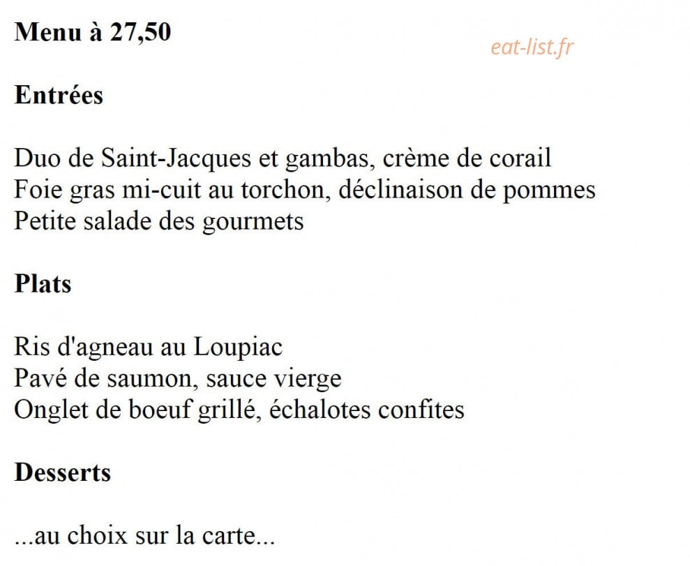 Carte et menu de Le Relais Des Gourmets à Ambares et Lagrave — menu 27,50€
