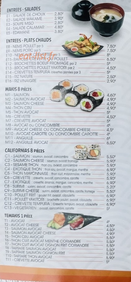 Carte et menu de Sawadee Sushi à Ambares et Lagrave — Les entrées, makis et temakis,...