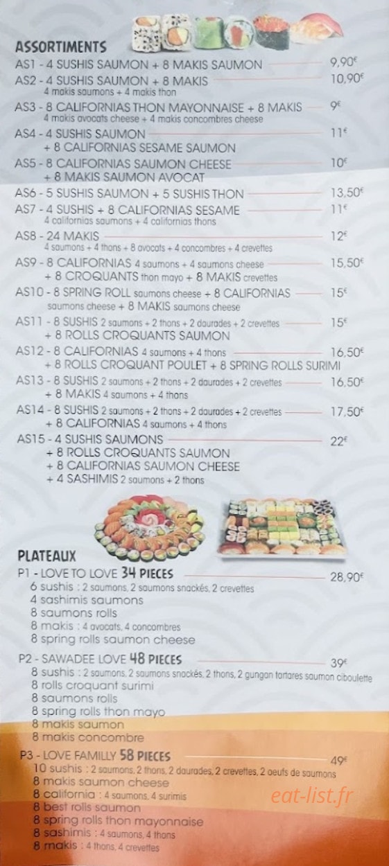 Carte et menu de Sawadee Sushi à Ambares et Lagrave — Les assortiments et plateaux