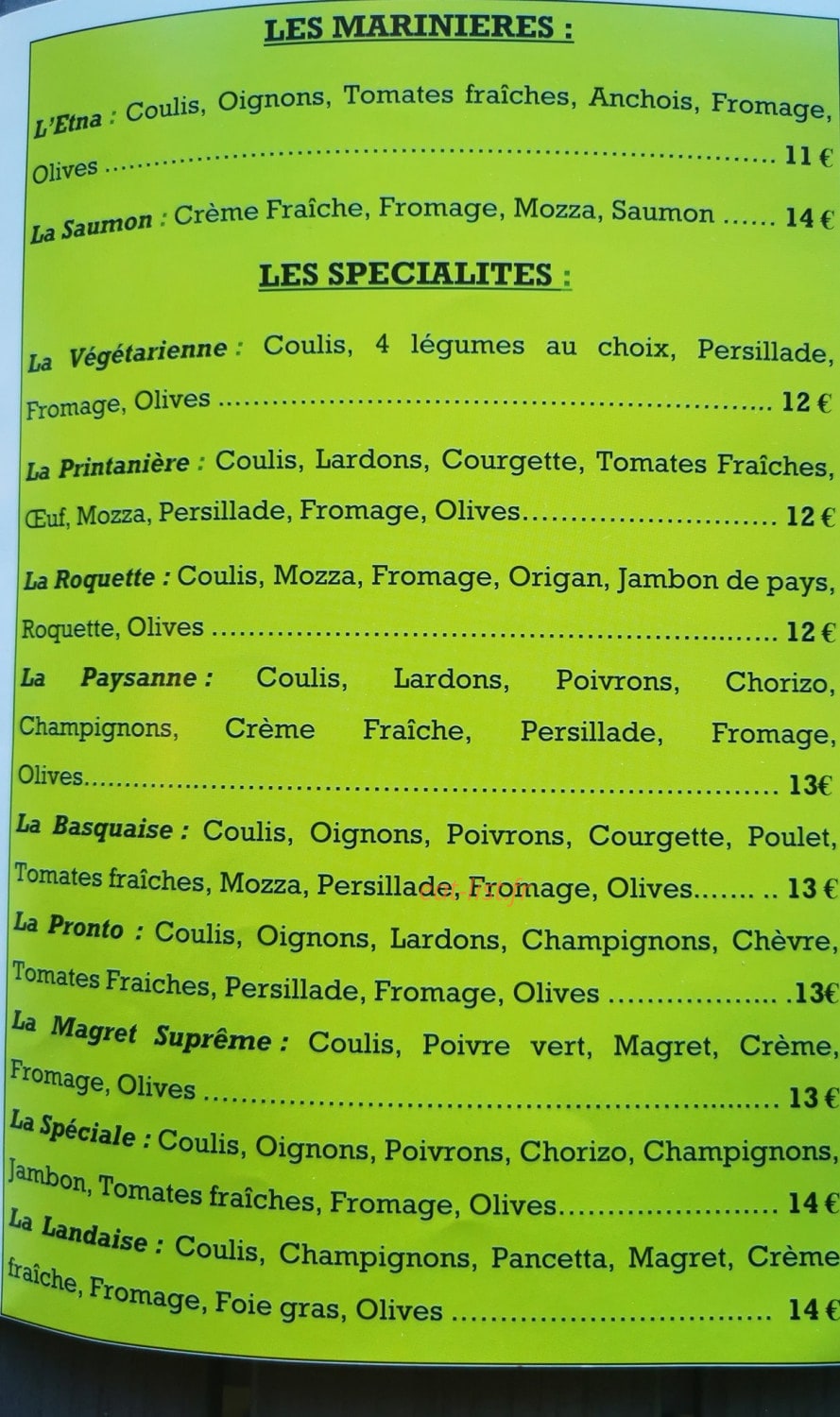 Andiamo Pizza Izon — carte page 2