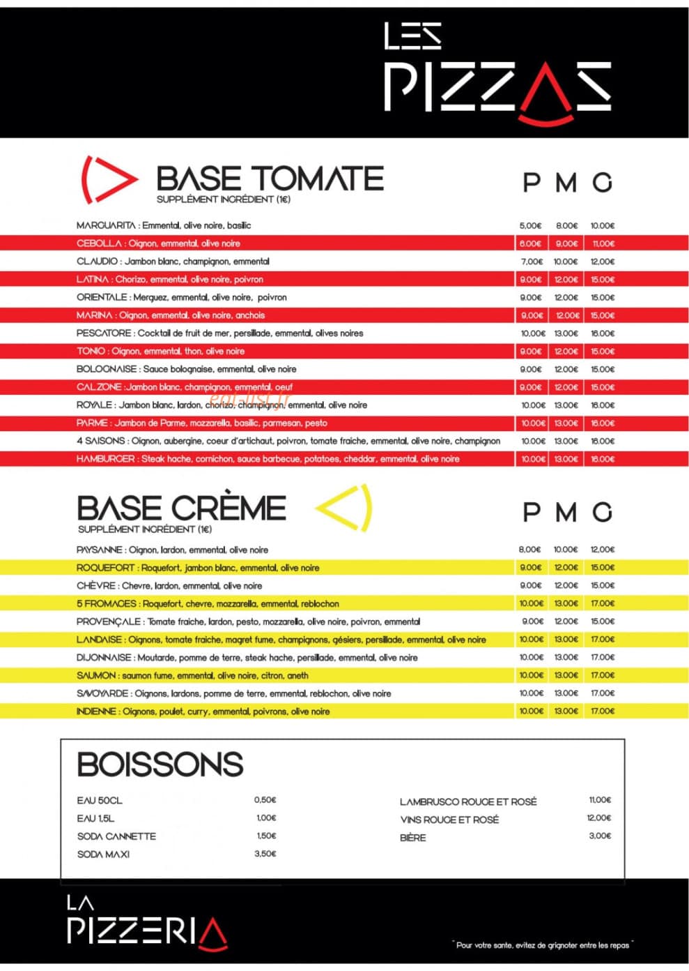 La Pizzeria — carte page 1
