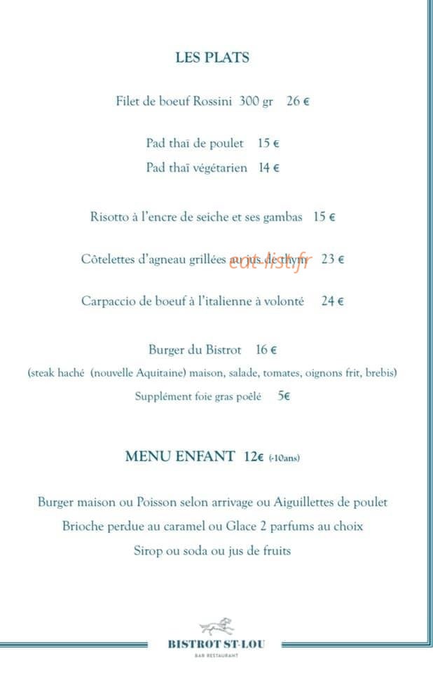 Bistrot St-Lou — carte page 1
