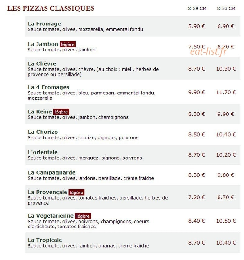 Le Kiosque à Pizzas — carte page 1