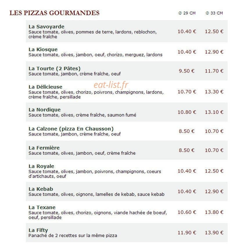 Le Kiosque à Pizzas — carte page 2
