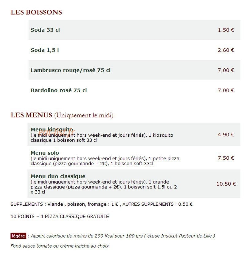 Le Kiosque à Pizzas — carte page 5