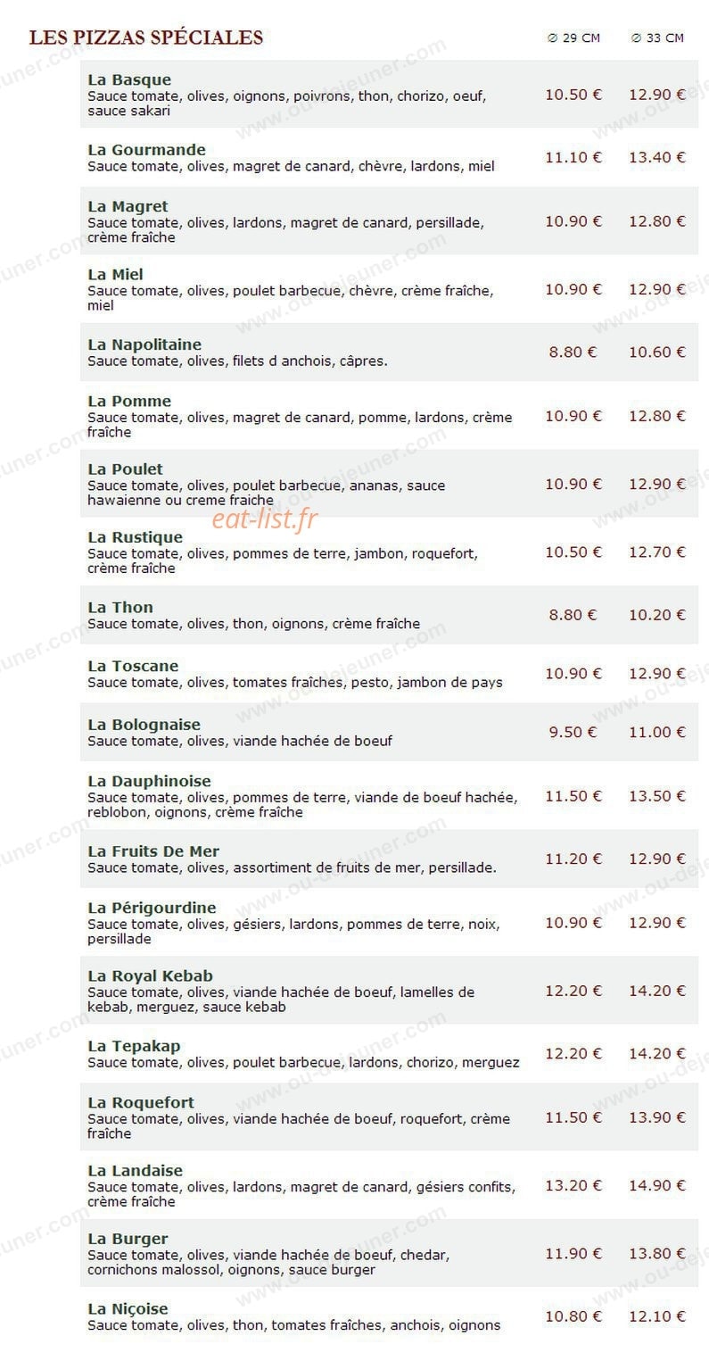 Le Kiosque à Pizzas — carte page 3