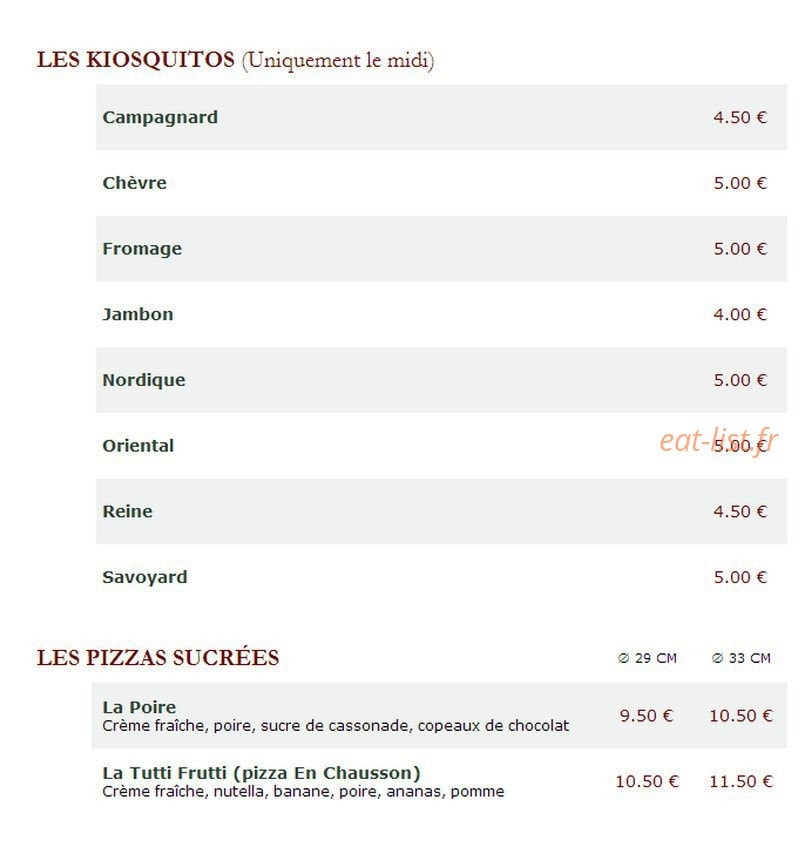 Le Kiosque à Pizzas — carte page 4