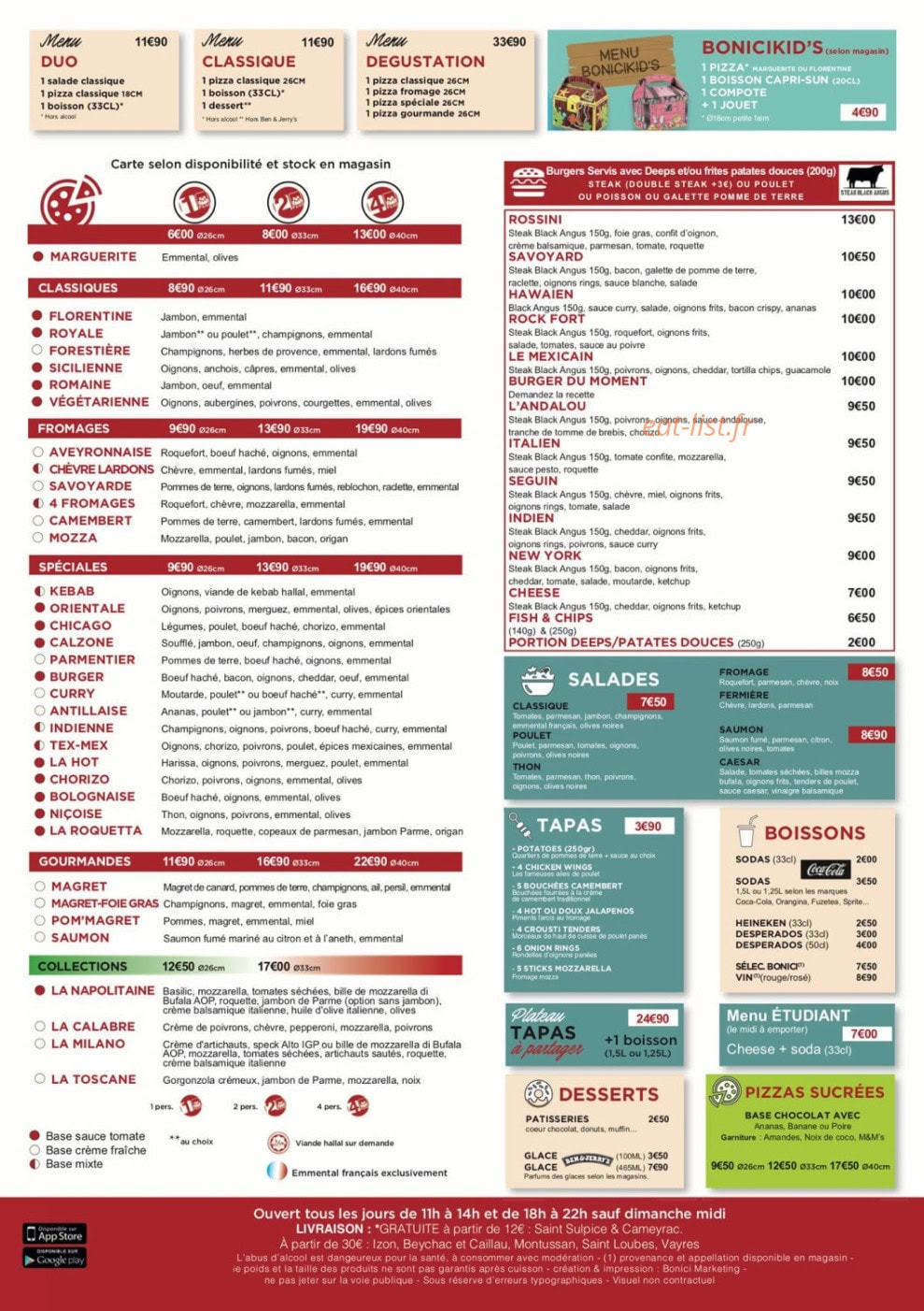 Pizza Bonici — carte page 1