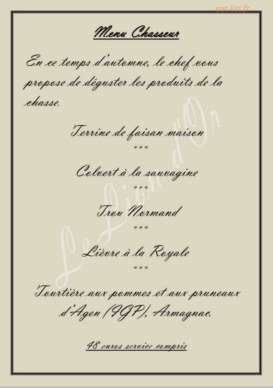 Le Lion d'Or — carte page 1