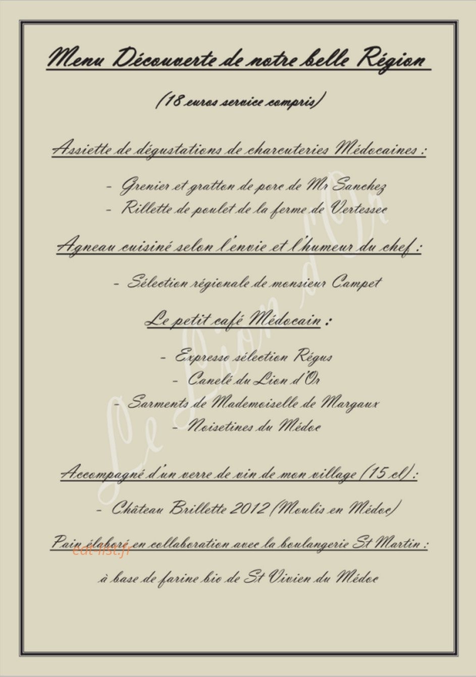 Le Lion d'Or — carte page 5