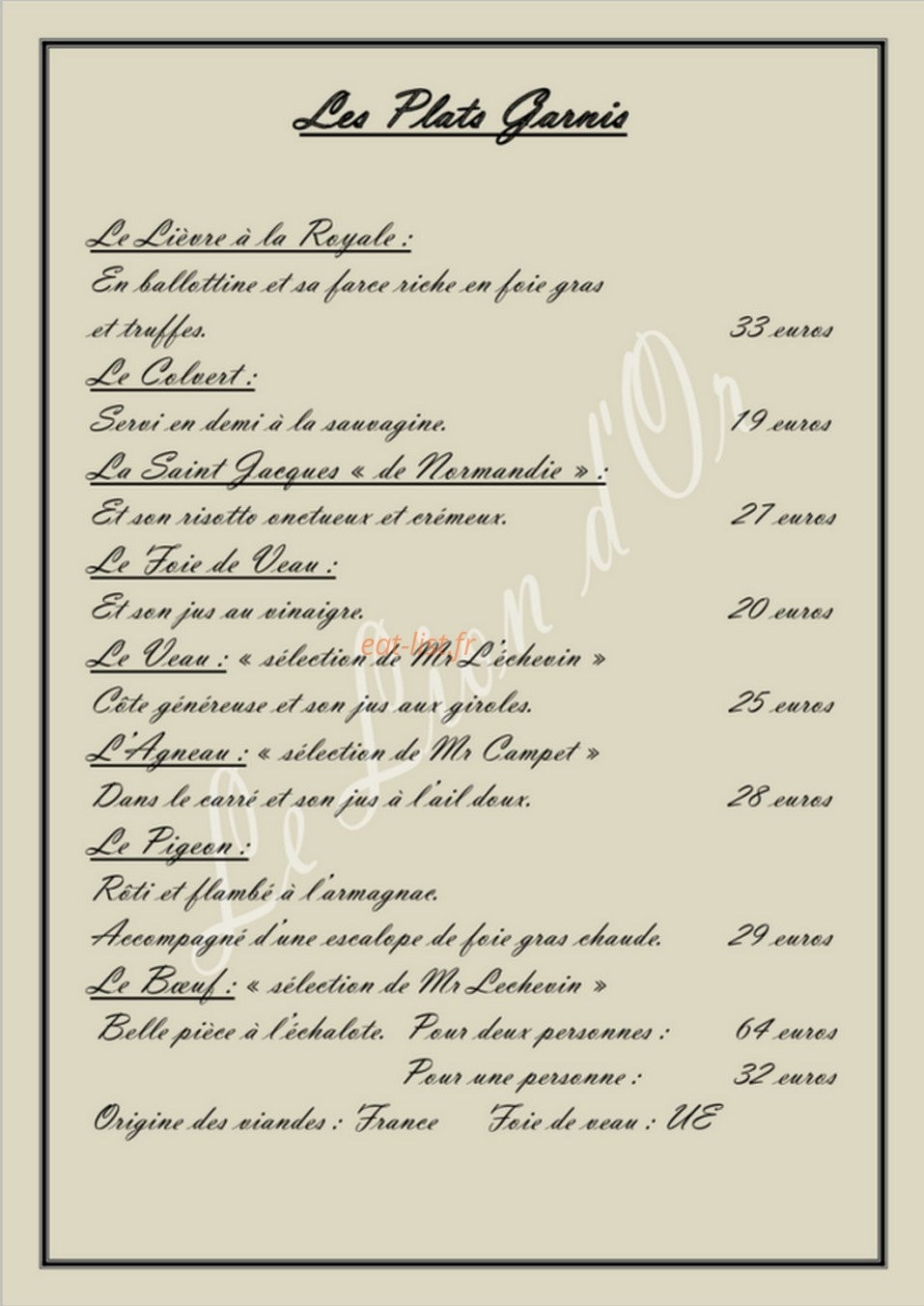 Le Lion d'Or — carte page 3