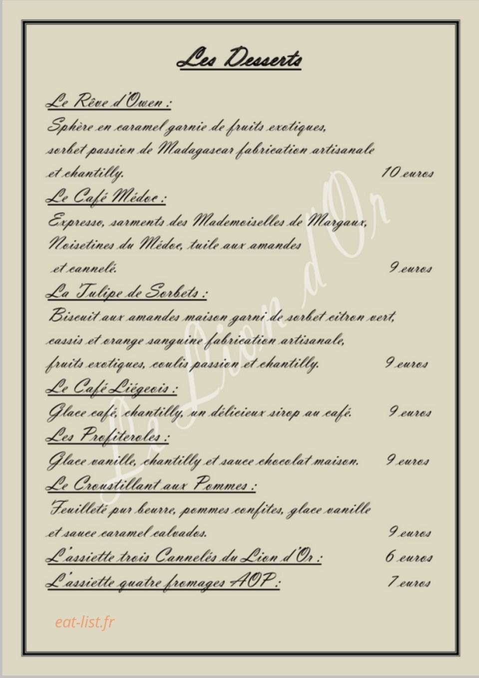 Le Lion d'Or — carte page 4