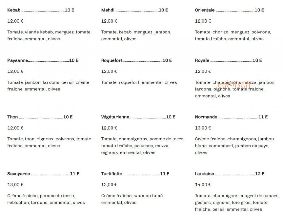 Arsac pizza — carte page 2