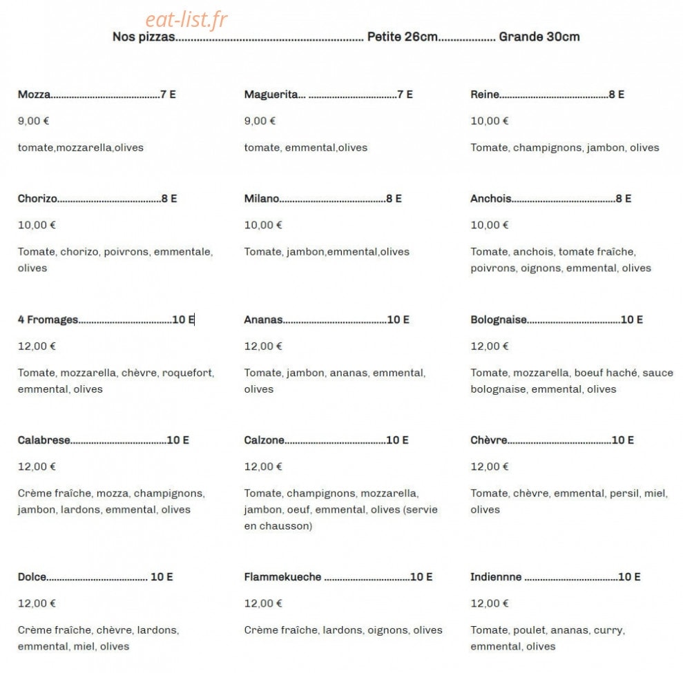 Arsac pizza — carte page 1
