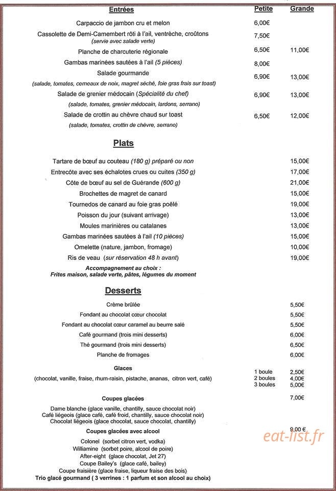 La Brasserie des Châteaux — carte page 1