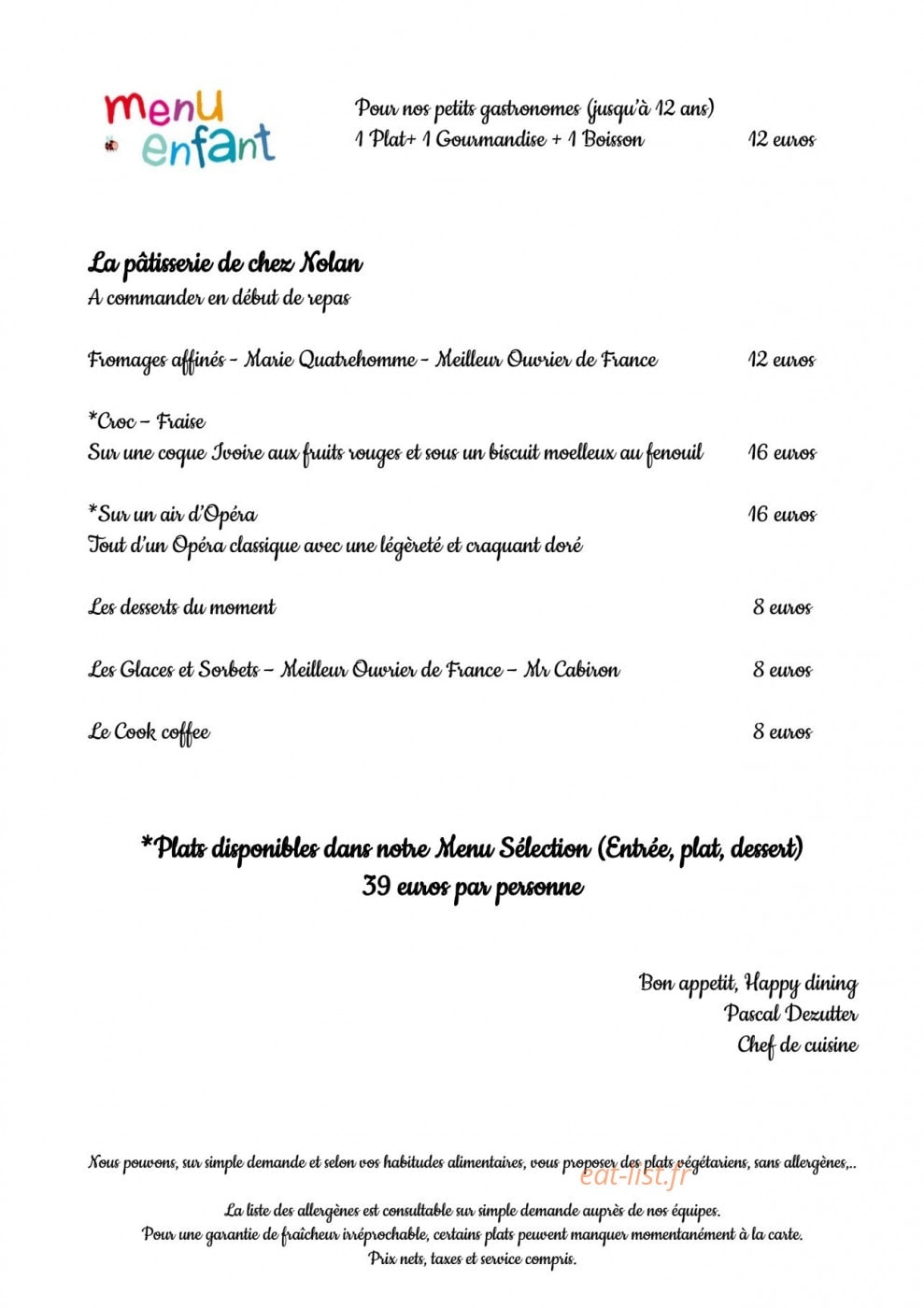 Carte et menu de La Brasserie du Lac - Hôtel Relais de Margaux à Margaux — menu enfant