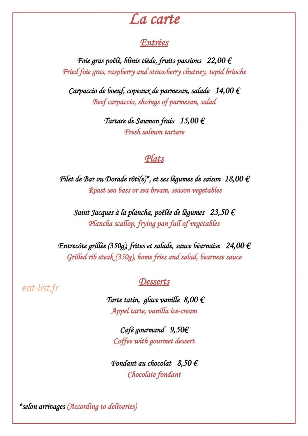 Le Pavillon de Margaux — carte page 2