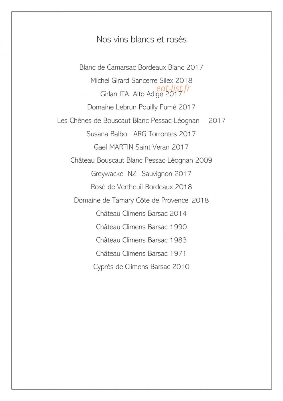 Le wine Bar — carte page 3