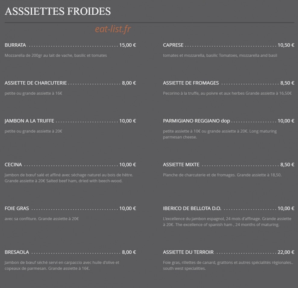 Le wine Bar — carte page 1