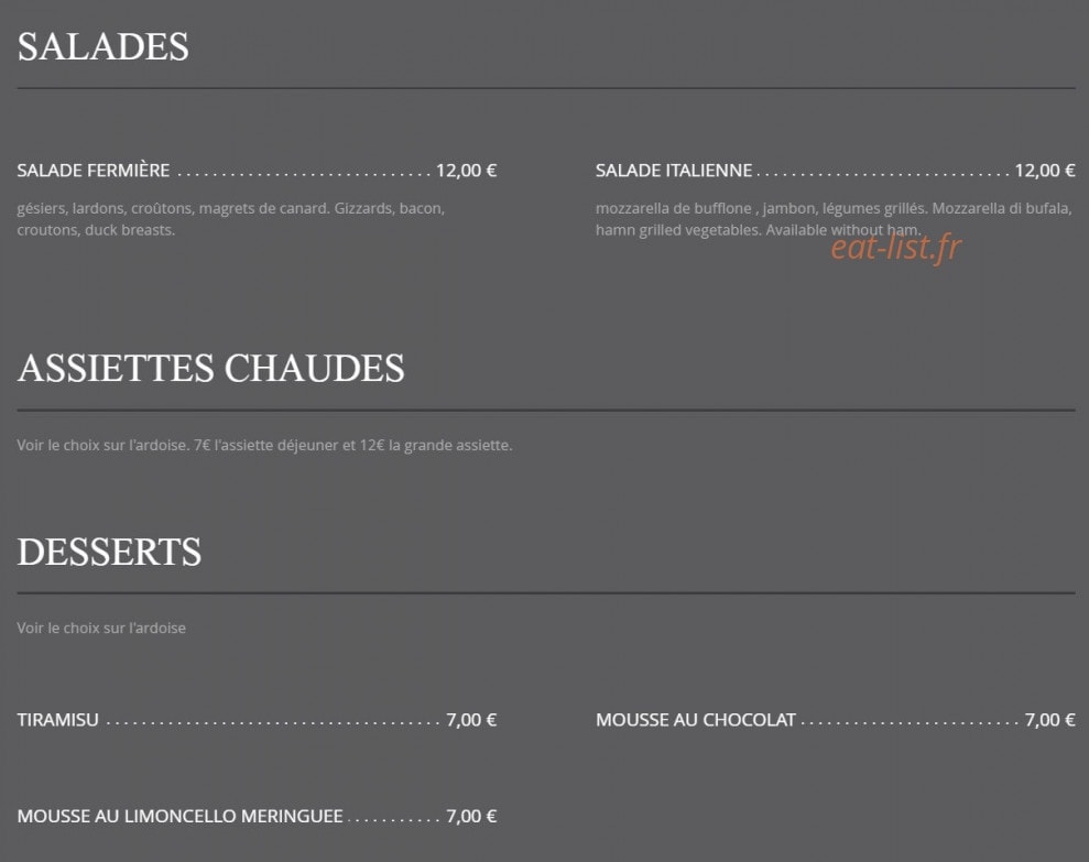 Le wine Bar — carte page 2