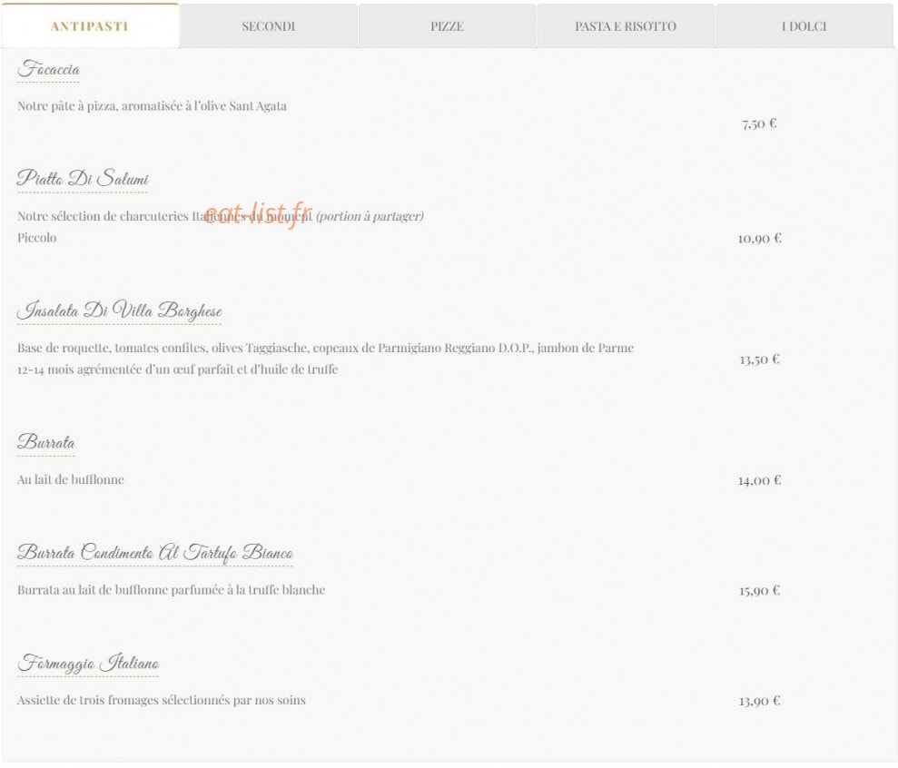 L’Osteria — carte page 1