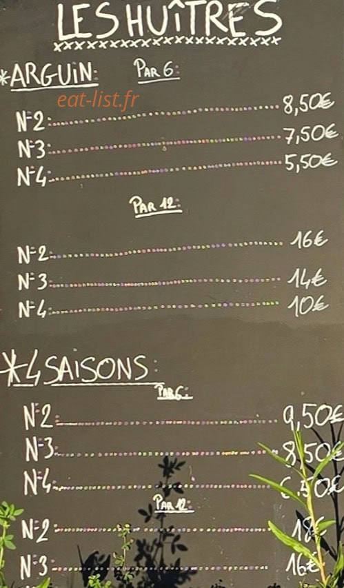 Carte et menu de La Cabane des Jaud à Gujan Mestras — Les huitres