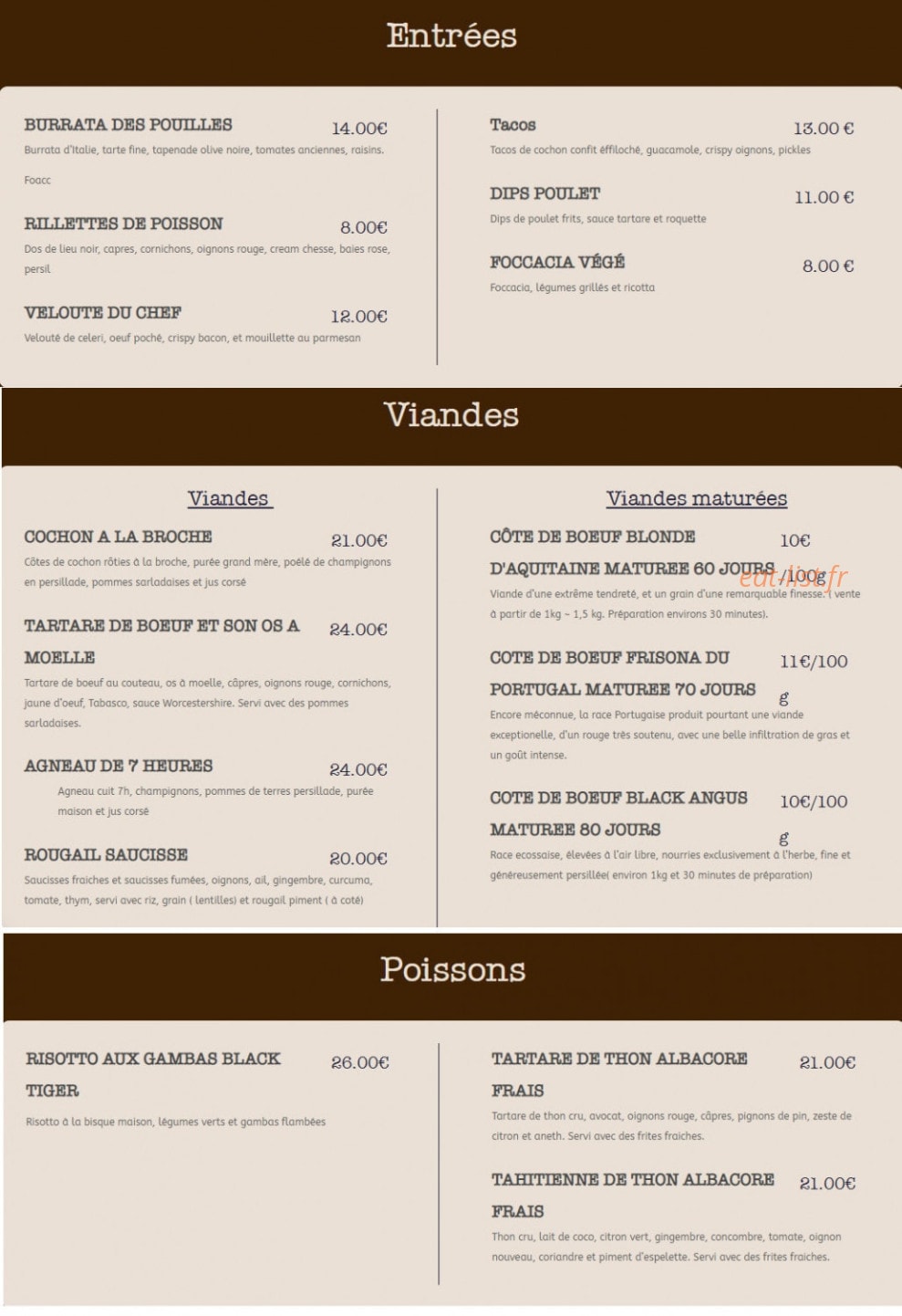 La cuisine éphémère — carte page 1