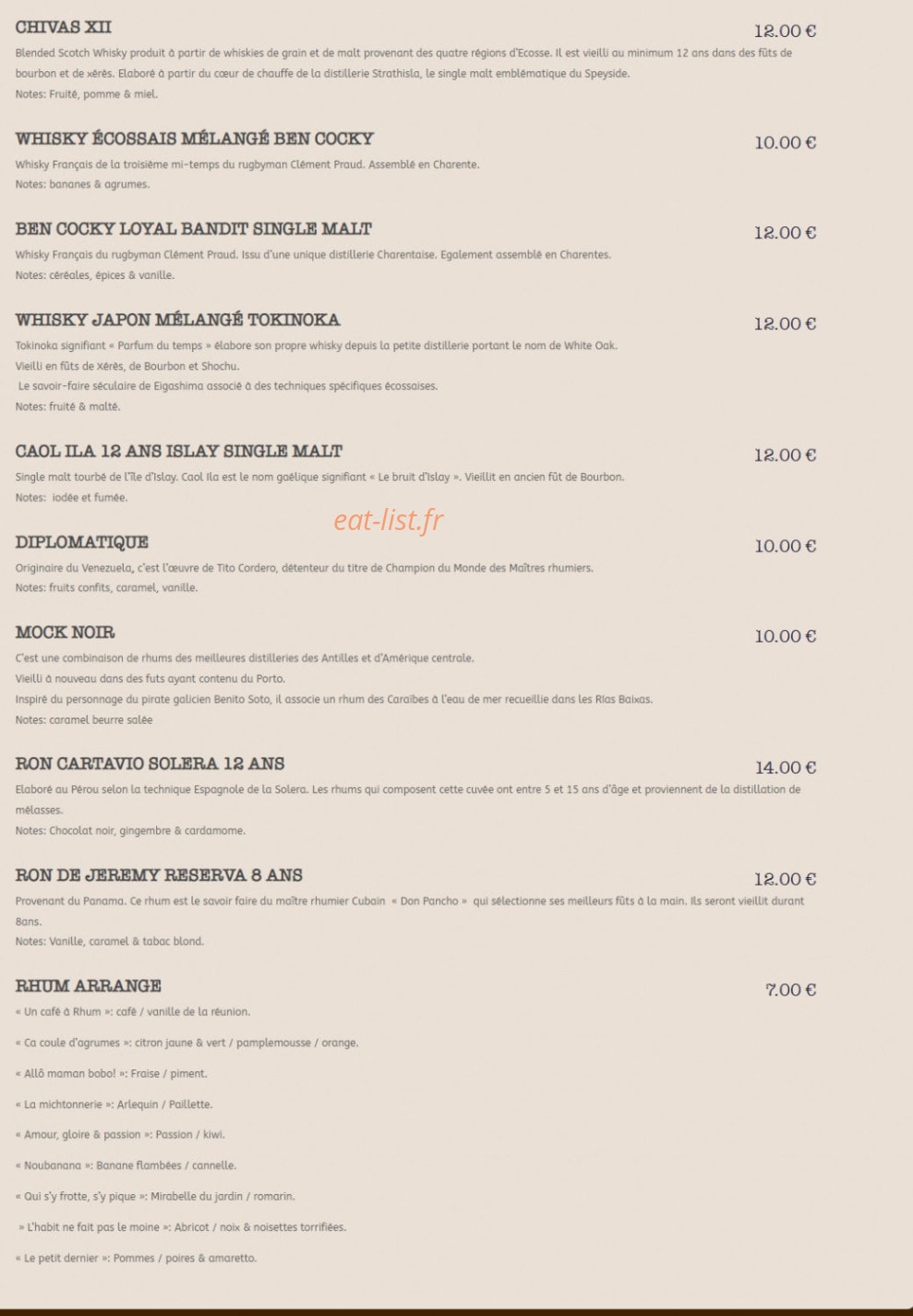 La cuisine éphémère — carte page 6
