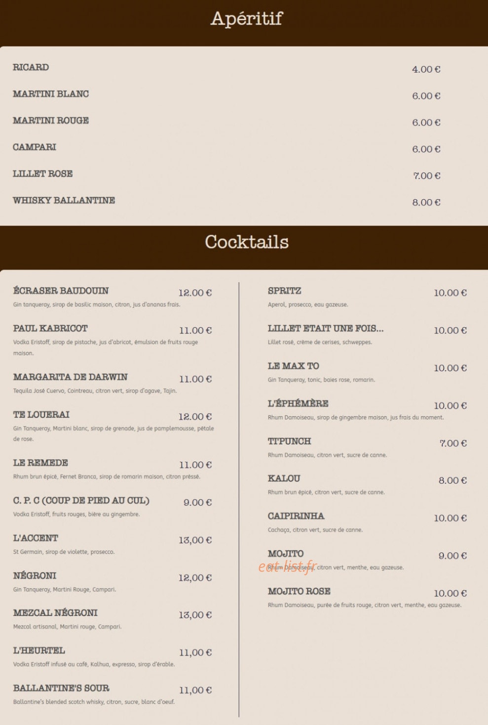 La cuisine éphémère — carte page 4