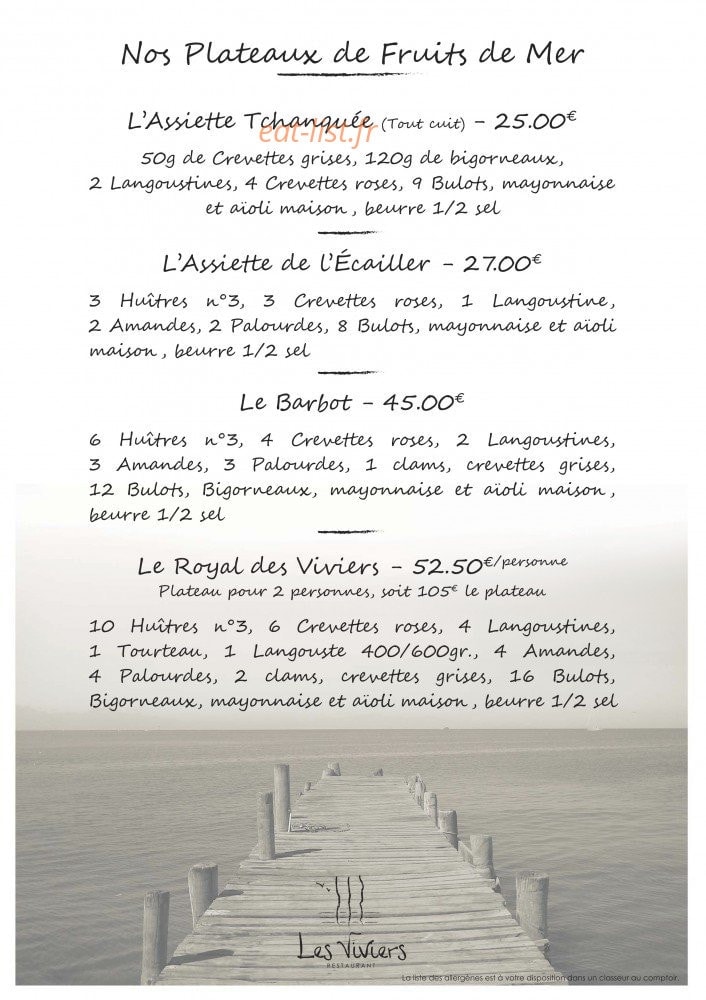 Carte et menu de Les Viviers à Gujan Mestras — Les plateaux de fruits de mer