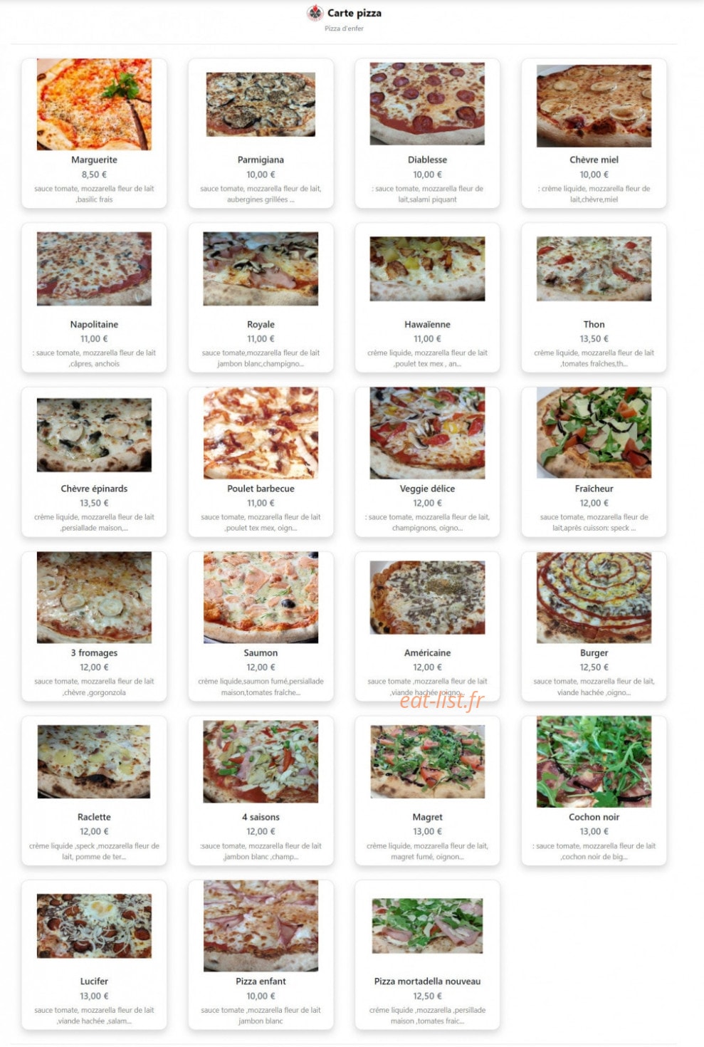 Lucifer Pizza — carte page 1