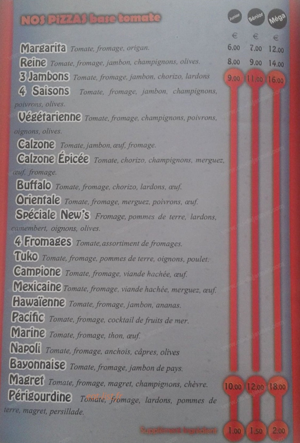 New's Pizza — carte page 1