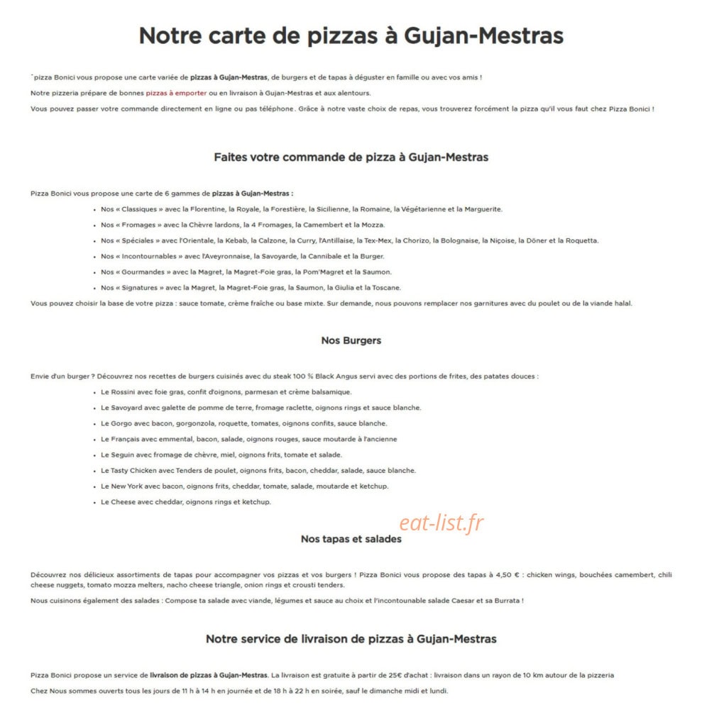 Pizza Bonici — carte page 1