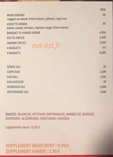 51+ Le 84 Le Teich, La carte pour kebab le 84 snack de le teich